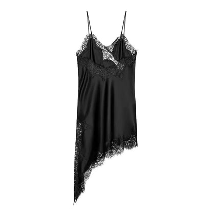 spliced satin lace sheer dress