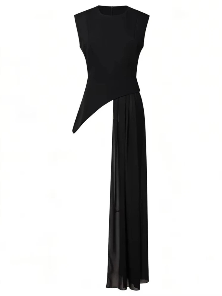 elegant high-waisted sleeveless round neck blouse