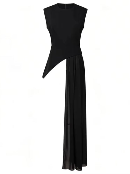 elegant high-waisted sleeveless round neck blouse