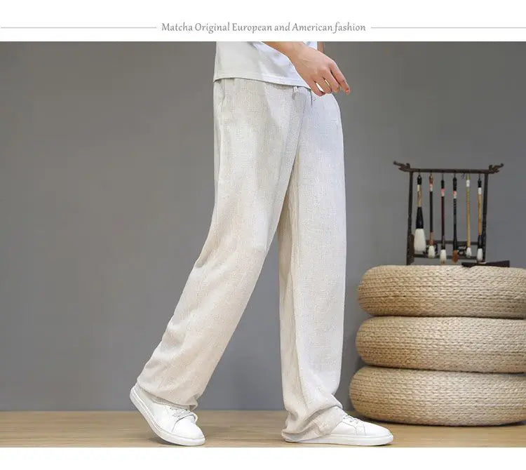 Linen Pants with Straight Cut, Elastic Waist