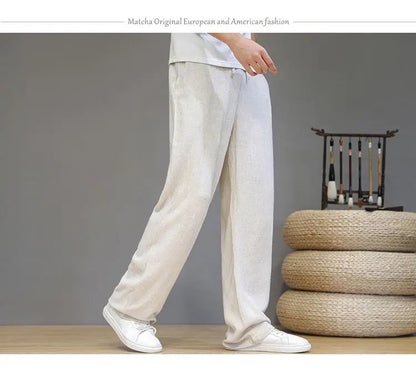 Linen Pants with Straight Cut, Elastic Waist