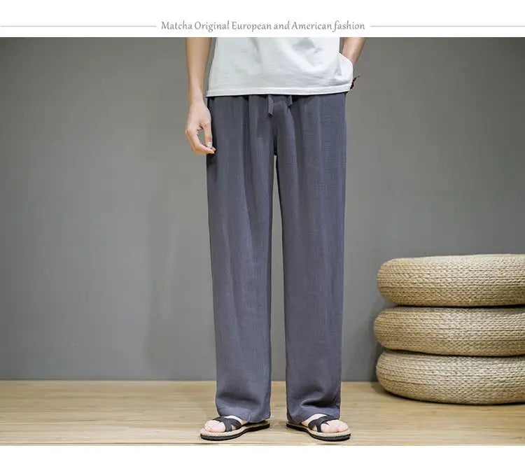 Linen Pants with Straight Cut, Elastic Waist
