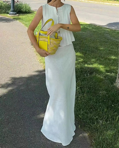 falda de lino de algodón,chaleco con cordones