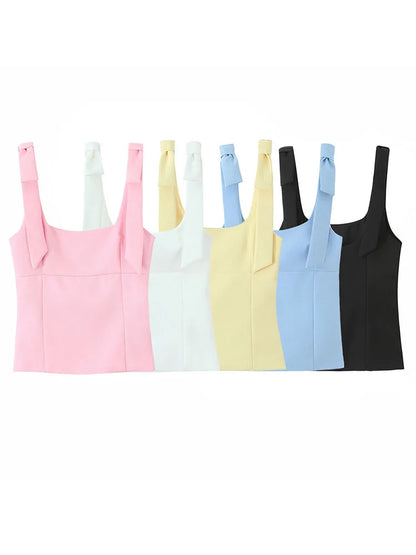 Tops verano Sexy sin mangas arco cuello cuadrado