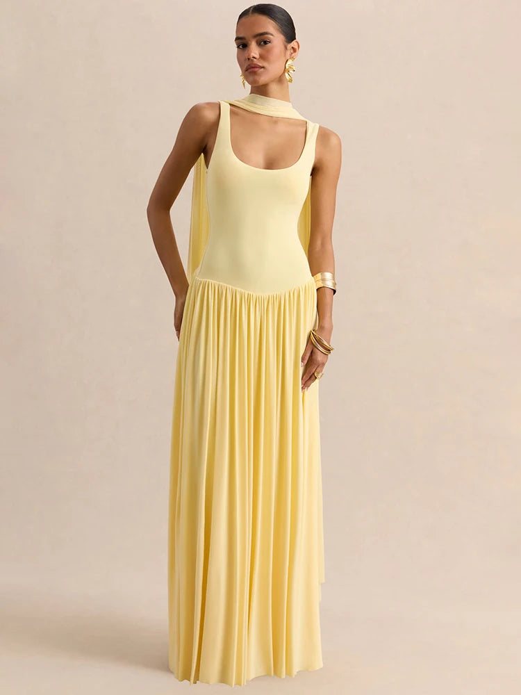 Sexy U-Neck Backless Shawl Long Dress