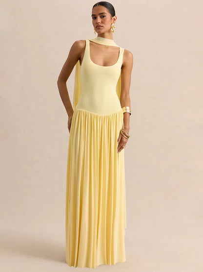 Sexy U-Neck Backless Shawl Long Dress