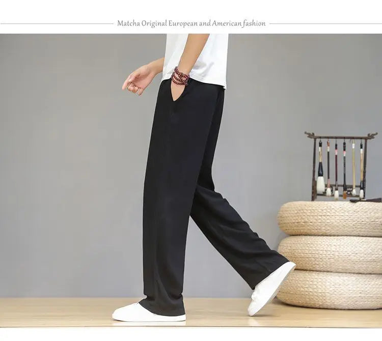 Linen Pants with Straight Cut, Elastic Waist