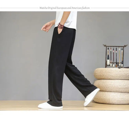 Linen Pants with Straight Cut, Elastic Waist