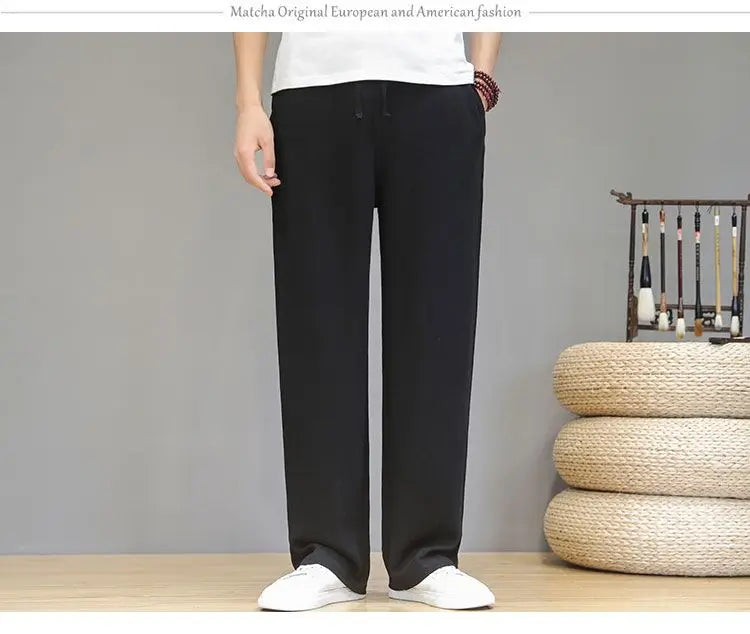 Linen Pants with Straight Cut, Elastic Waist