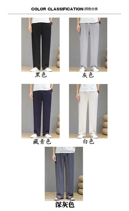 Linen Pants with Straight Cut, Elastic Waist