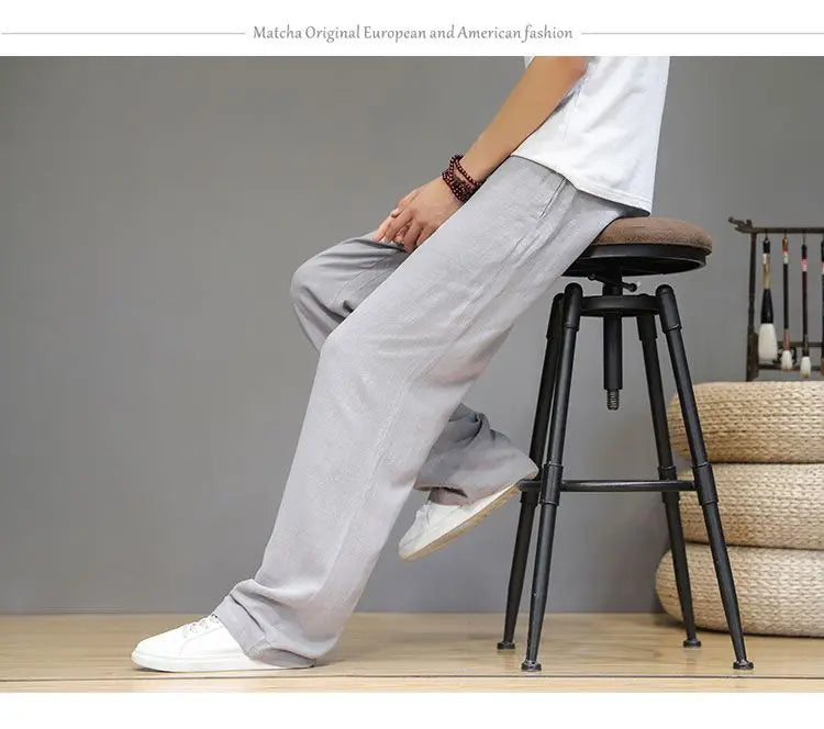 Linen Pants with Straight Cut, Elastic Waist