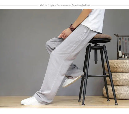 Linen Pants with Straight Cut, Elastic Waist