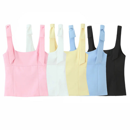 Tops verano Sexy sin mangas arco cuello cuadrado