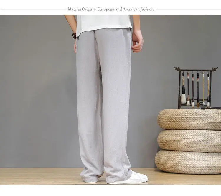 Linen Pants with Straight Cut, Elastic Waist