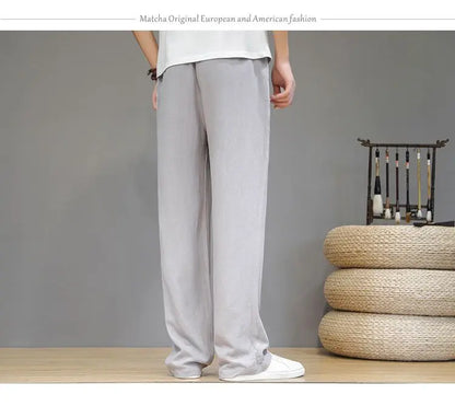 Linen Pants with Straight Cut, Elastic Waist