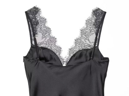 Satin lace cami with spaghetti straps