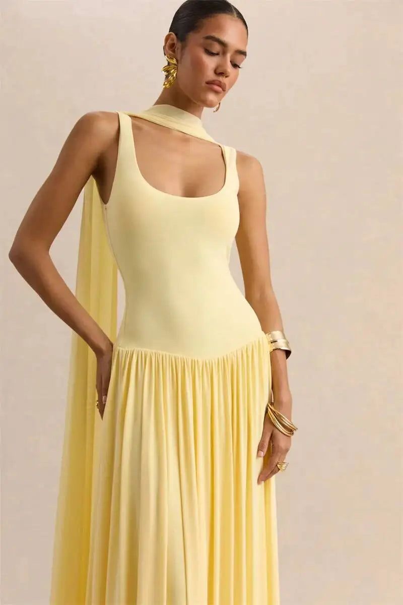 Sexy U-Neck Backless Shawl Long Dress