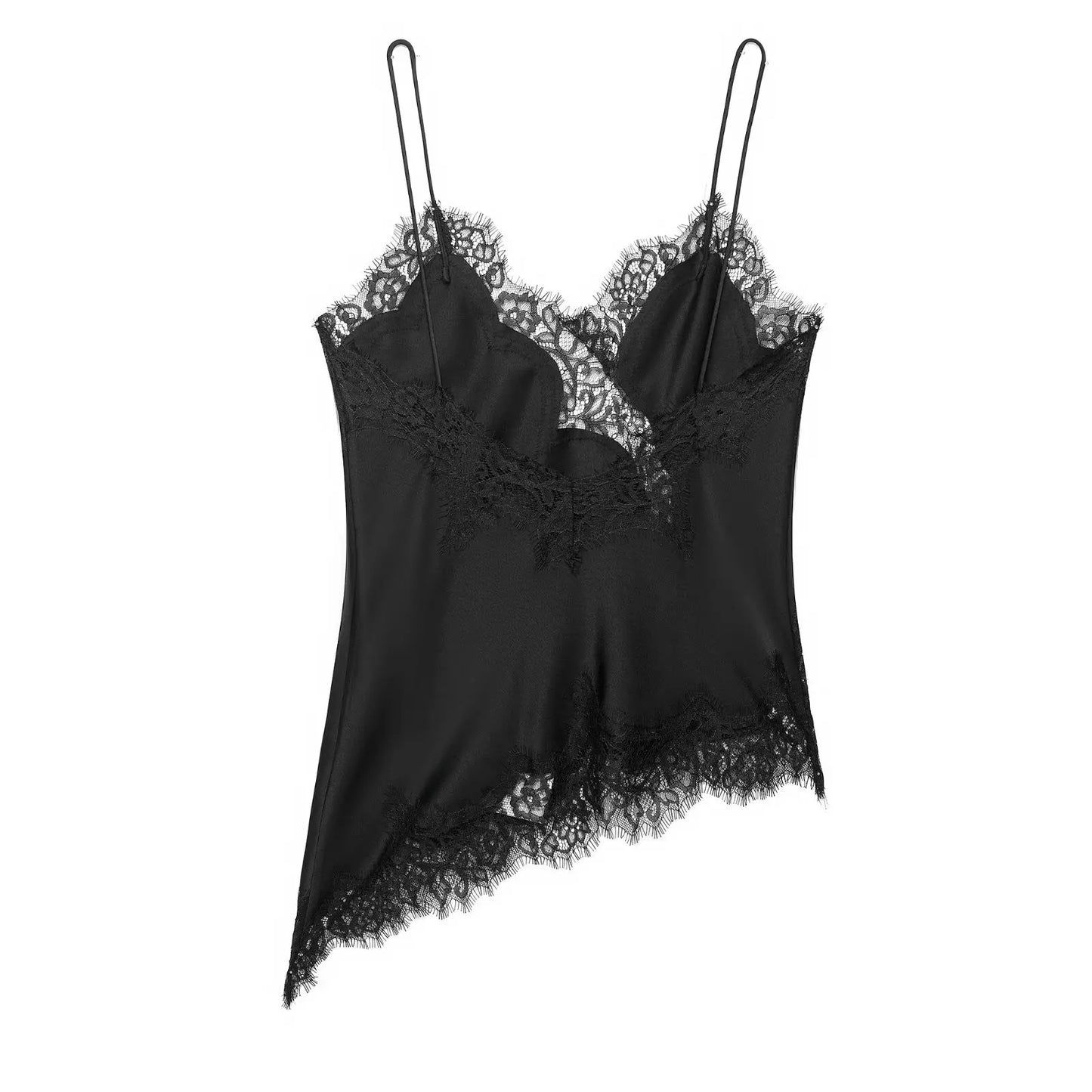 Lace-paneled camisole tops