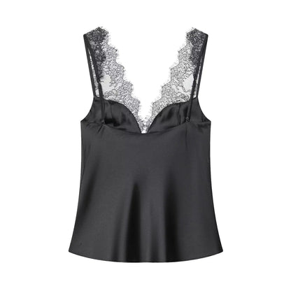 Satin lace cami with spaghetti straps