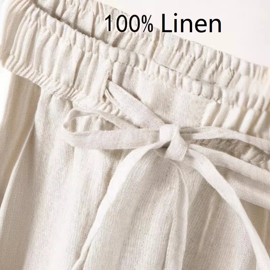 Ankle-length casual linen pants