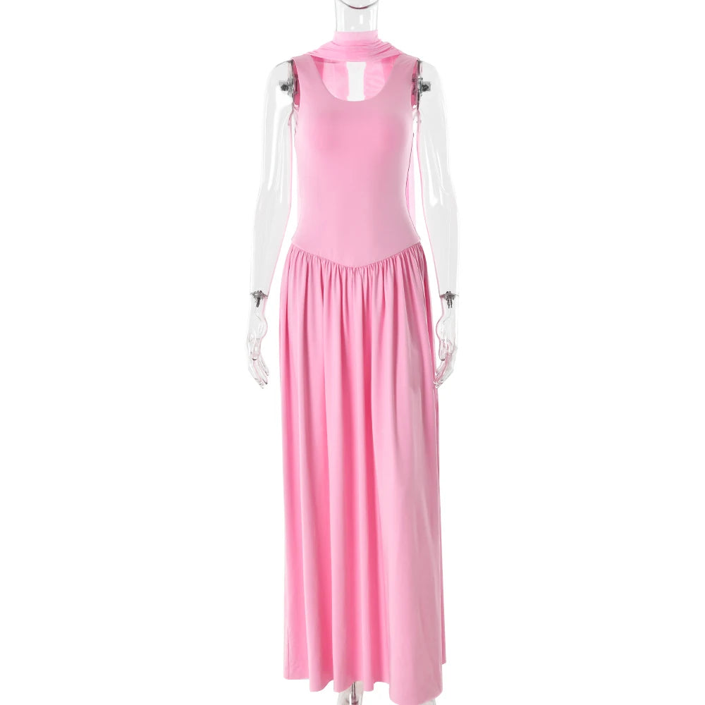 vestido largo sin mangas con cuello en U