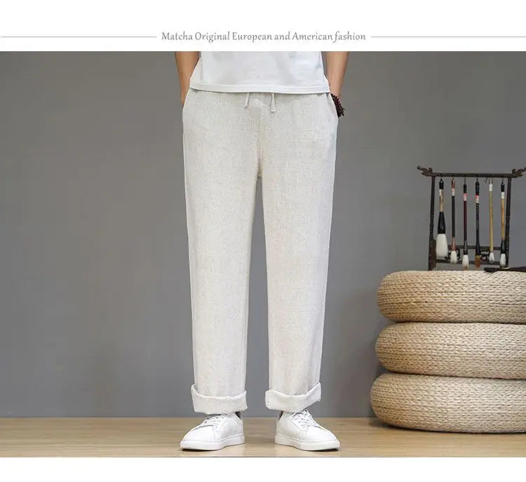 Linen Pants with Straight Cut, Elastic Waist