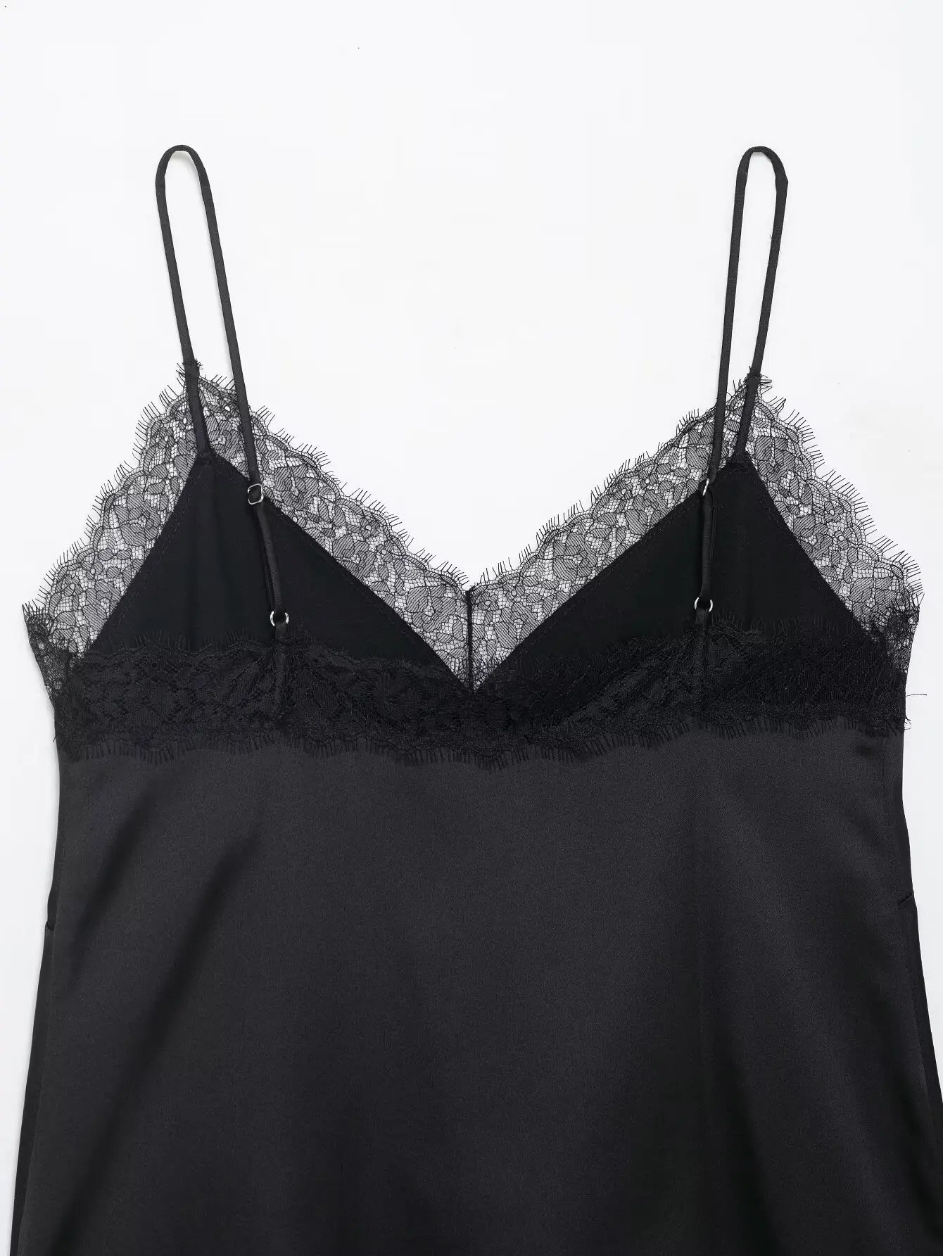 Sexy Satin Cami Top with Lace Trim