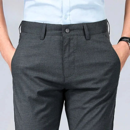 Pantalones de lino rectos, de sastrería Social, tela de negocios, antiarrugas