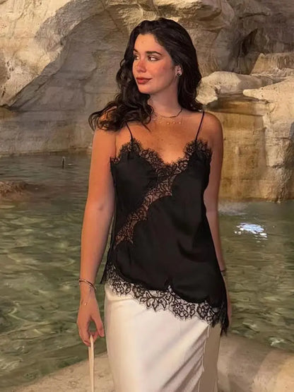 Lace-paneled camisole tops