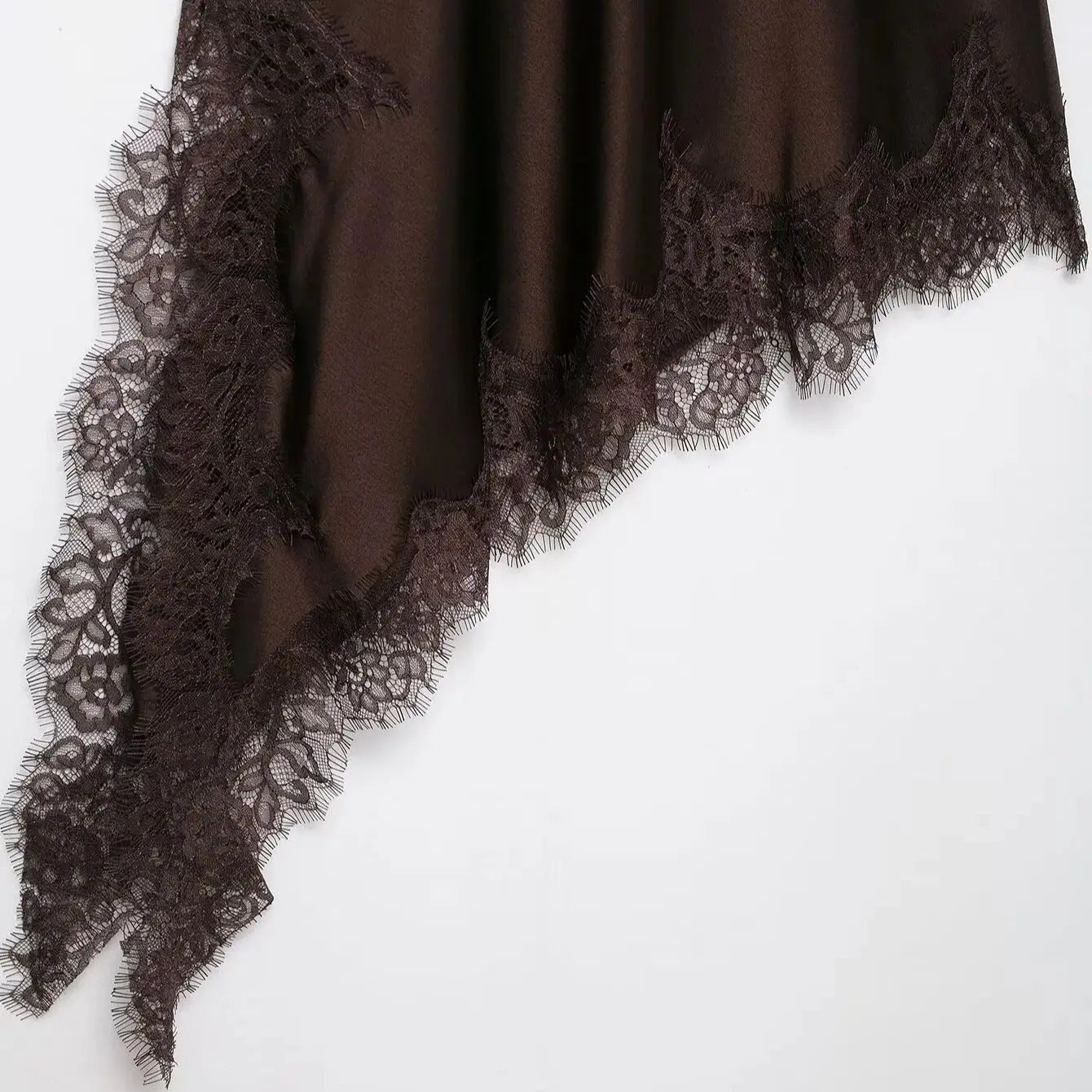 spliced satin lace sheer dress