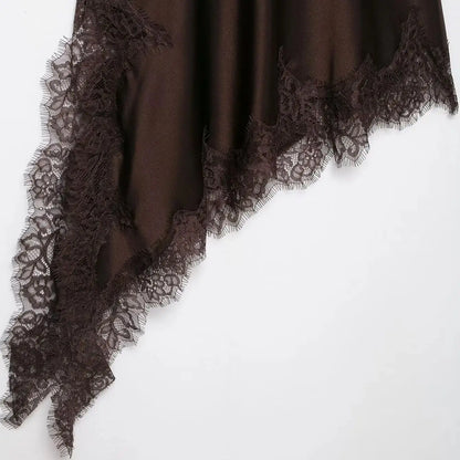 spliced satin lace sheer dress