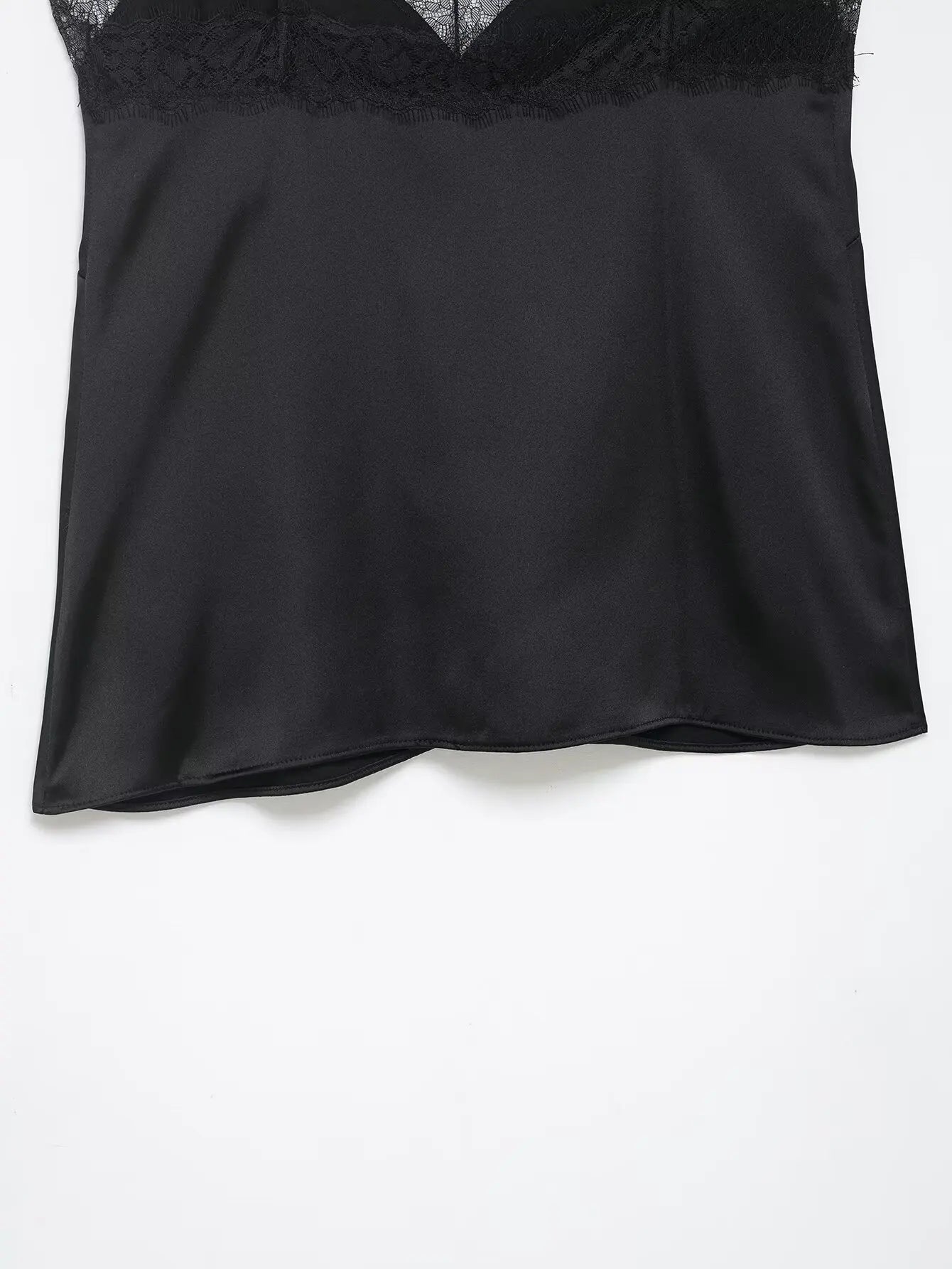 Sexy Satin Cami Top with Lace Trim