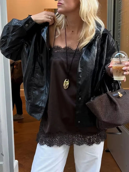 Sexy lace-textured satin tops