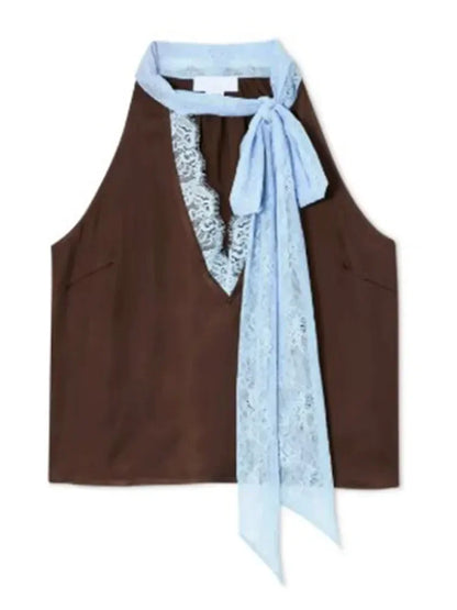 Patchwork lace long skirt suit