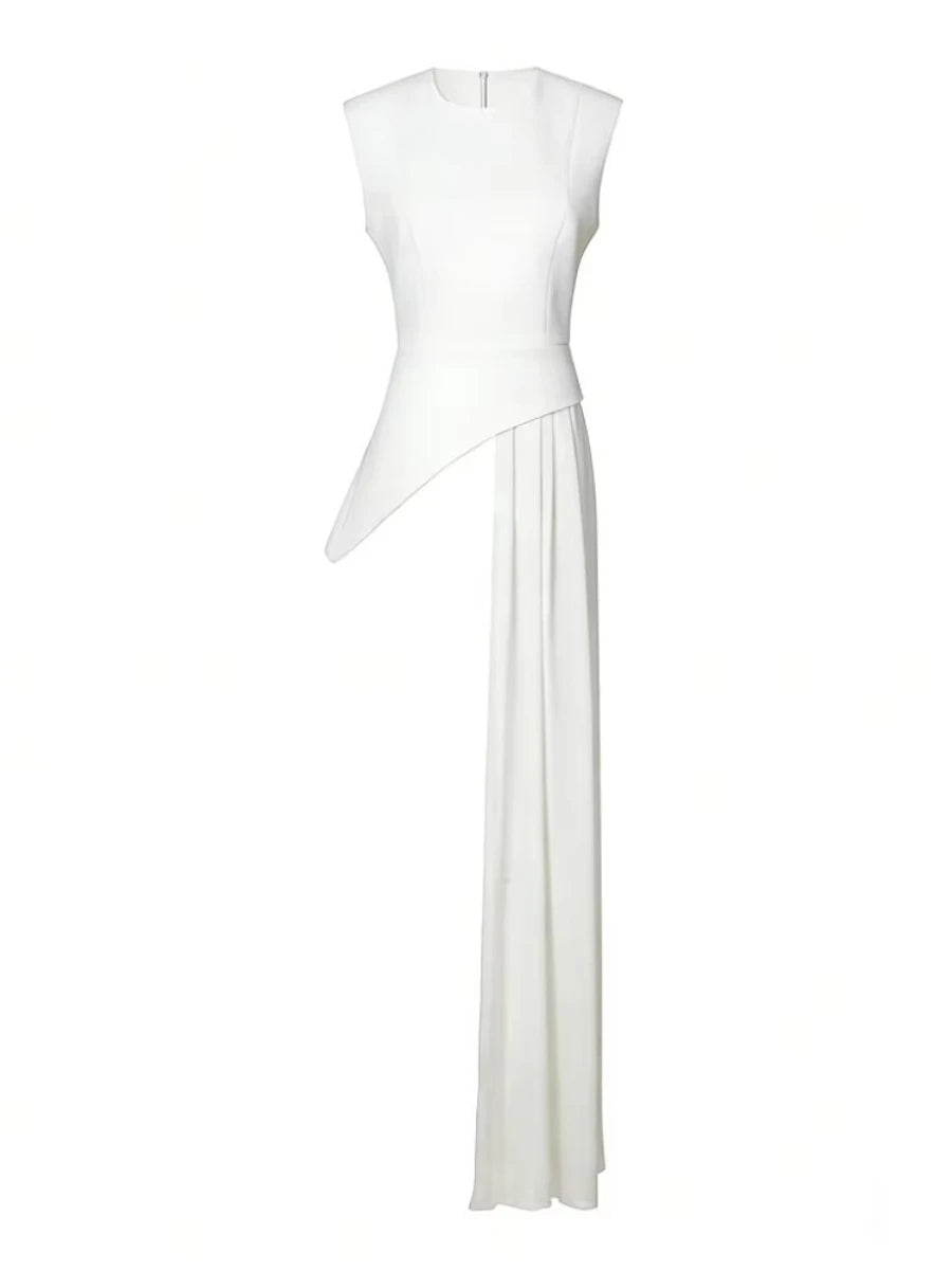 elegant high-waisted sleeveless round neck blouse