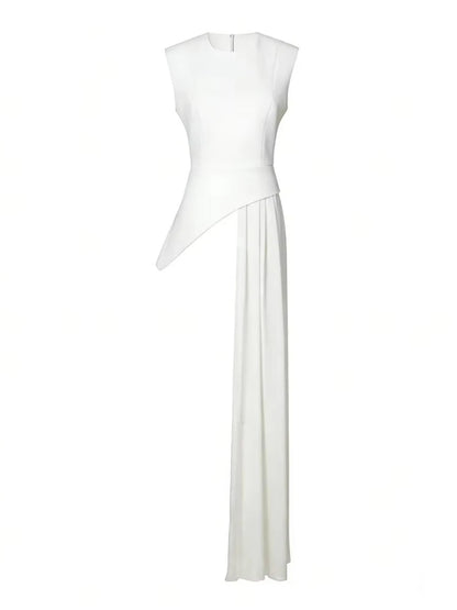 elegant high-waisted sleeveless round neck blouse
