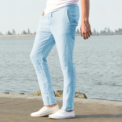 Solid color linen and cotton trousers