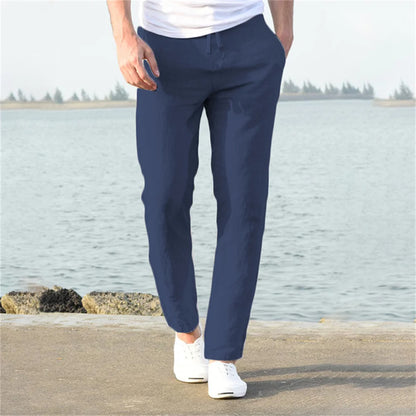 Solid color linen and cotton trousers