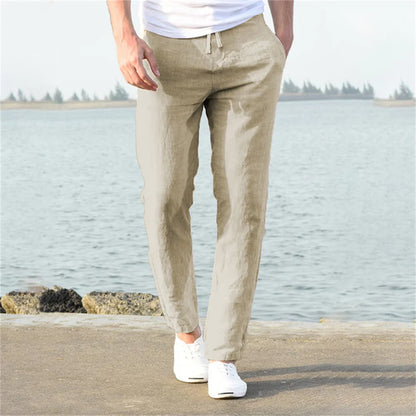 Solid color linen and cotton trousers