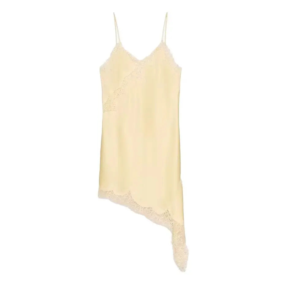 spliced satin lace sheer dress