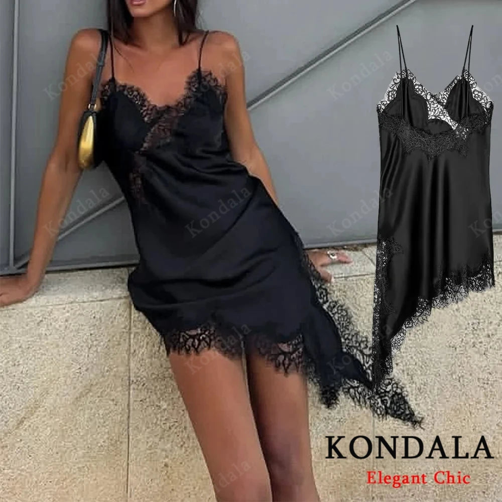 Women's tops lace trim ruffle asymmetrical hem