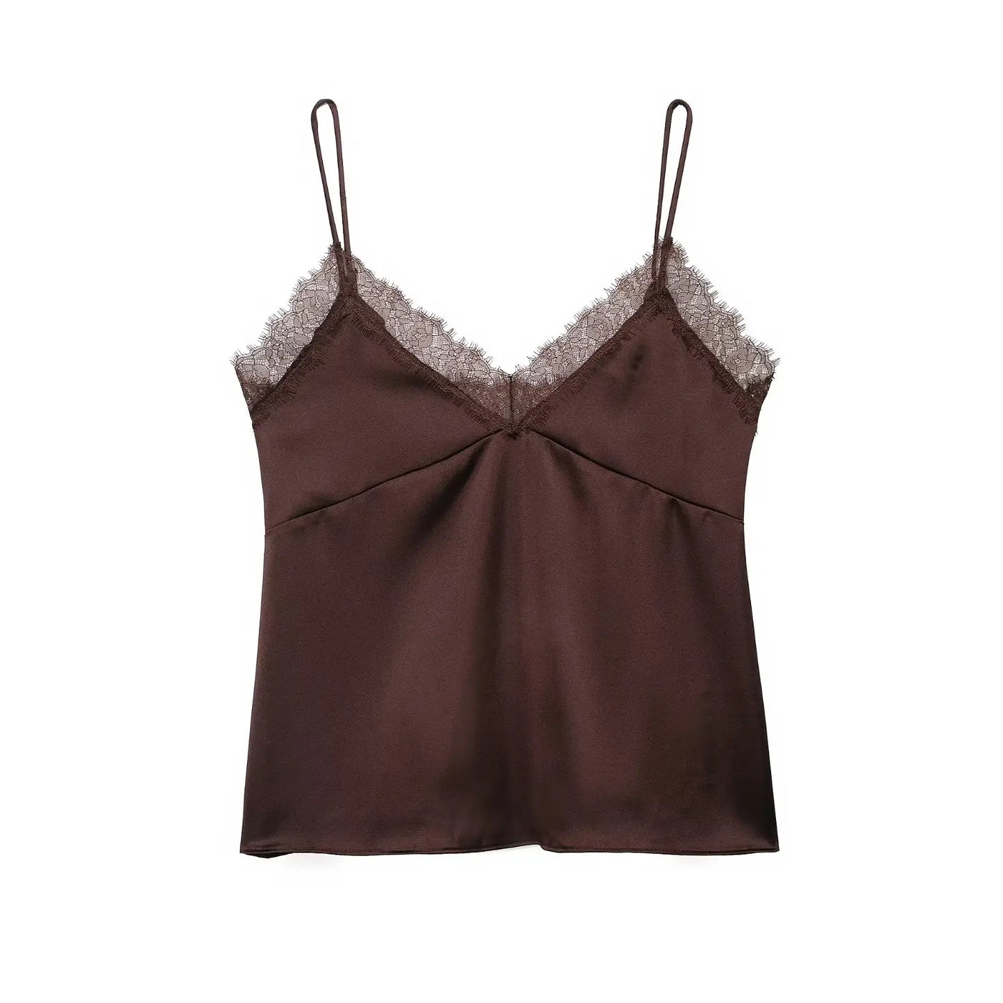 Sexy Satin Cami Top with Lace Trim