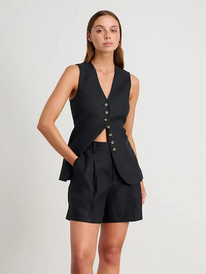 Smart casual linen shorts and waistcoat set