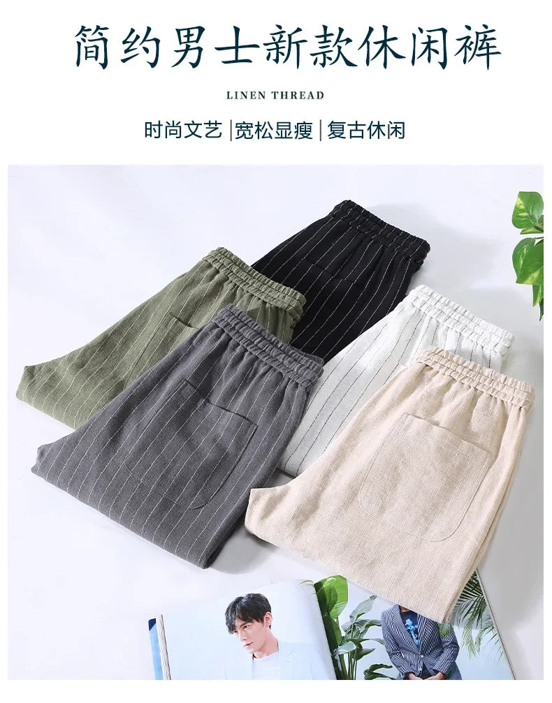 Breathable Linen and Cotton Casual Style Pants
