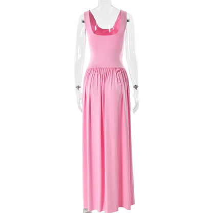 vestido largo sin mangas con cuello en U