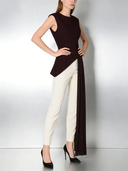 elegant high-waisted sleeveless round neck blouse
