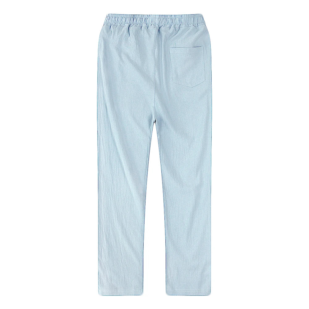 Solid color linen and cotton trousers