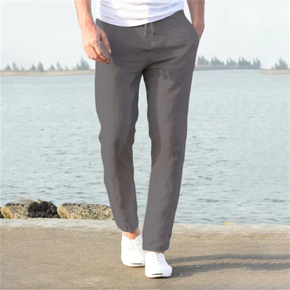 Solid color linen and cotton trousers