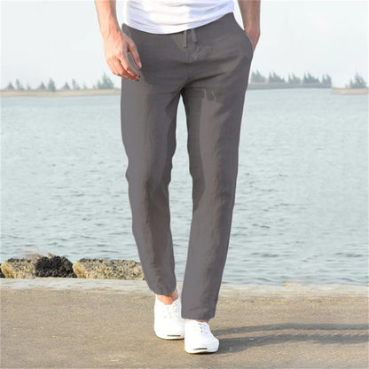 Solid color linen and cotton trousers