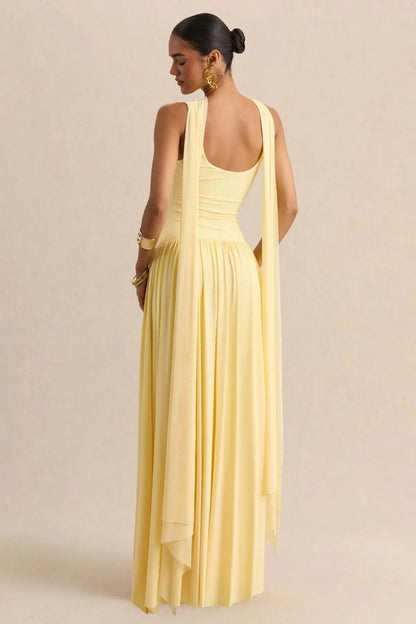 vestido largo sin mangas con cuello en U